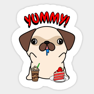 Cute Pug is having coffee and cake Sticker